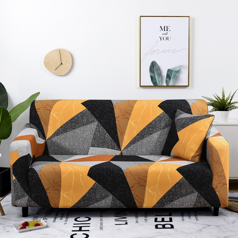 Anyhouz 1 Seater Sofa Cover Golden Yellow Geometric Style and Protection For Living Room Sofa Chair Elastic Stretchable Slipcover-Slipcovers-PEROZ Accessories