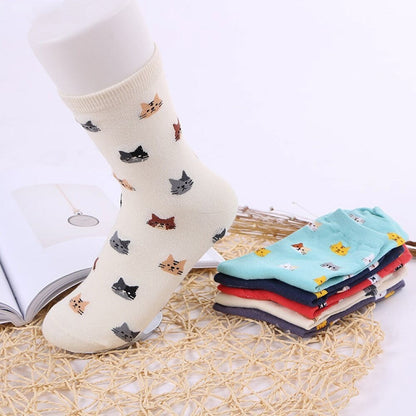 Anysox 5 Pairs Red Cat Size 5-9 Fashion Socks High Quality Office Sports Bussiness Long Socks Cotton Solid Colors Skateboard Knitted Casual-Socks-PEROZ Accessories