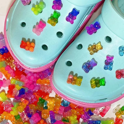 Anykidz 10pcs Blue Glitter Bear Shoe Charm Accessories Jeans Clogs Pendants Designer Ornament Jibbitz for Crocs-Shoe Charms-PEROZ Accessories