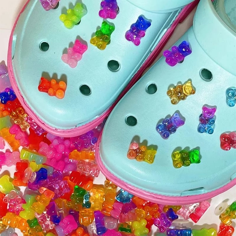 Anykidz 10pcs Pink Blue Glitter Bear Shoe Charm Accessories Jeans Clogs Pendants Designer Ornament Jibbitz for Crocs-Shoe Charms-PEROZ Accessories