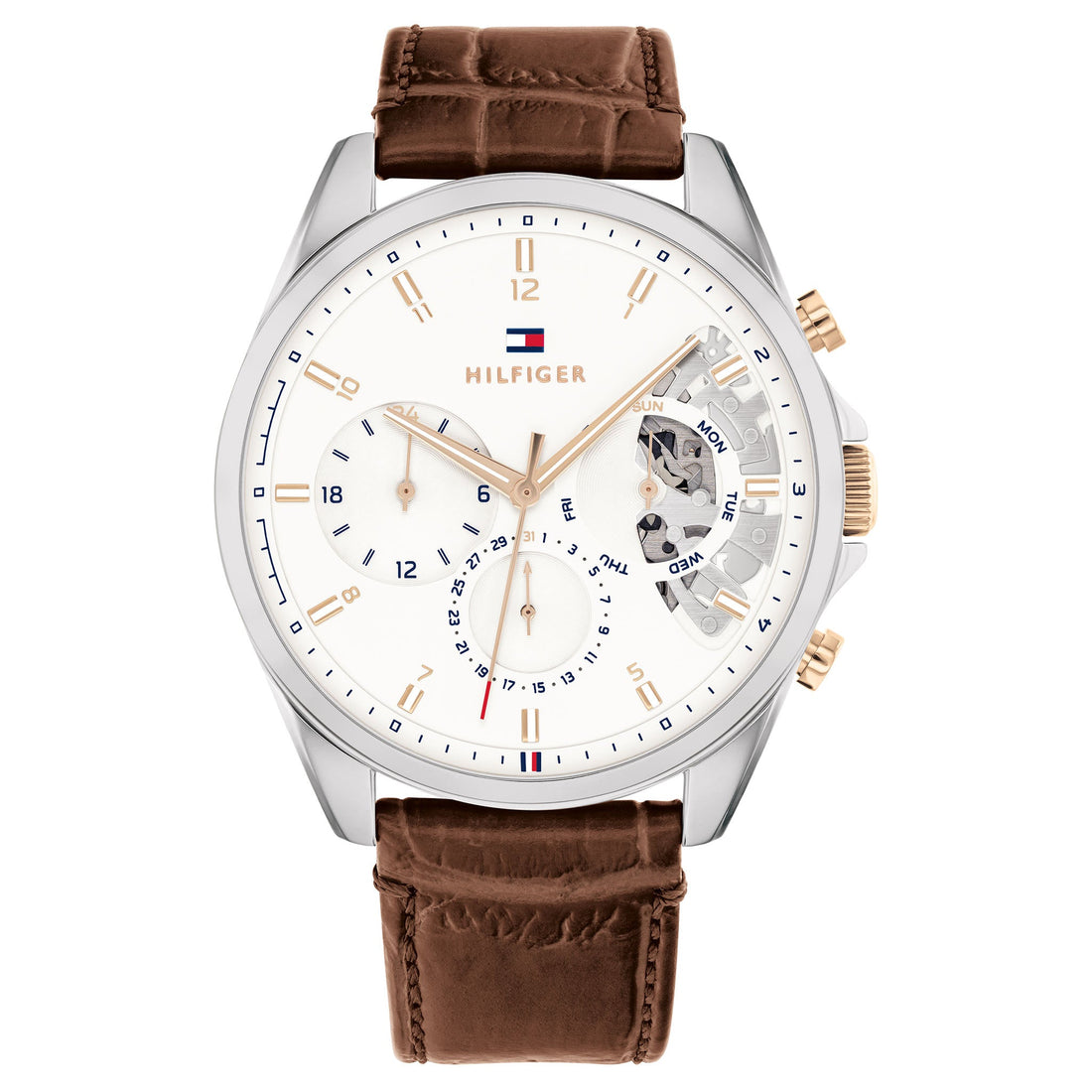 Tommy Hilfiger Brown Leather Silver White Dial Men&