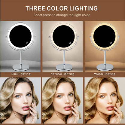 Anyvogue 8in Desktop Wall Mounted Smart LED Makeup Mirror Double Sided Touch Dimming Adjustable 10x Magnification USB Type-Makeup Mirror-PEROZ Accessories