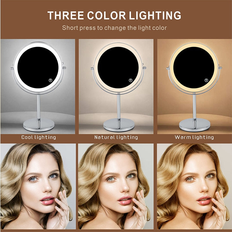 Anyvogue 8in Desktop Wall Mounted Smart LED Makeup Mirror Double Sided Touch Dimming Adjustable 7x Magnification USB Type-Makeup Mirror-PEROZ Accessories