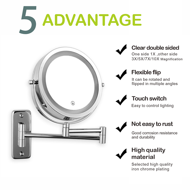 Anyvogue 7in Wall Mounted Smart LED Makeup Mirror Double Sided Touch Dimming Adjustable 7x Magnification USB Type-Makeup Mirror-PEROZ Accessories