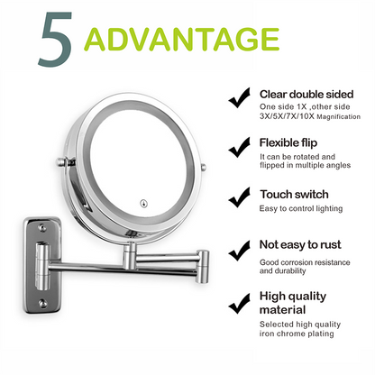 Anyvogue 7in Wall Mounted Smart LED Makeup Mirror Double Sided Touch Dimming Adjustable 7x Magnification USB Type-Makeup Mirror-PEROZ Accessories
