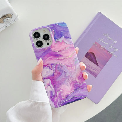 Anymob iPhone Laser Gradient Marble Soft Silicone Purple Pink Phone Case With Anti-Fingerprint Anti-Scratch Dustproof Non-SlipPhone iPhone Compatible-Mobile Phone Cases-PEROZ Accessories