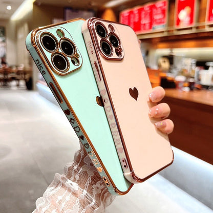 Anymob iPhone Case Lavender Love Heart Plating Lens Protection Shockproof Silicone Cover iPhone 12 11 Pro Max X XR XS Max 13 Pro Compatible-Mobile Phone Cases-PEROZ Accessories
