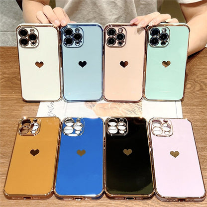 Anymob iPhone Case Orange Love Heart Plating Lens Protection Shockproof Silicone Cover iPhone 12 11 Pro Max X XR XS Max 13 Pro Compatible-Mobile Phone Cases-PEROZ Accessories