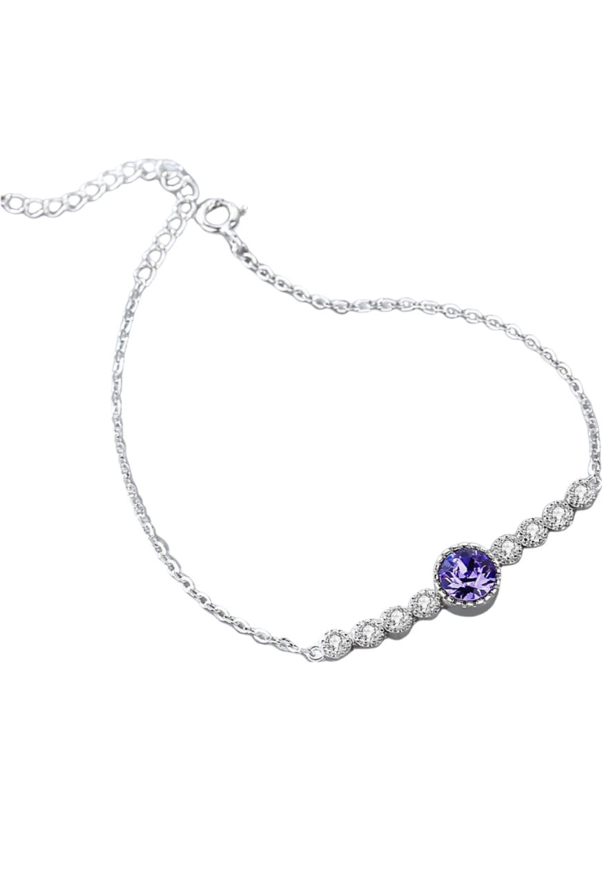 Anyco Bracelet 925 Sterling Silver Violet Pendant Charm Link Chain Austrian Crystal Jade Dainty Solitaire-Bracelets-PEROZ Accessories