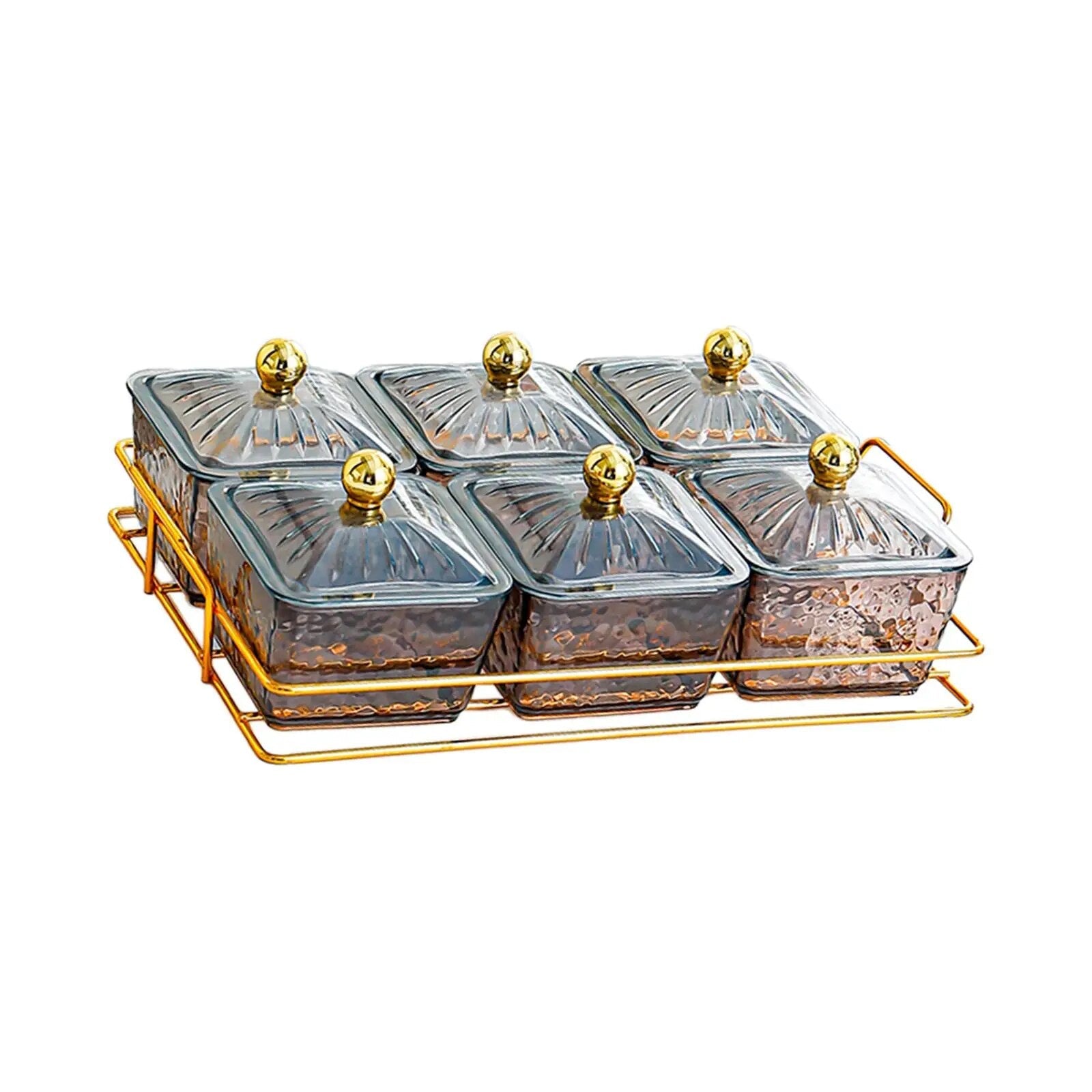 Anygleam Food Container Grey 6 Grids Fruit Plate Partition Platter Snack Storage Box Bar Nut Snack Dish Serving Tray-Food Storage-PEROZ Accessories