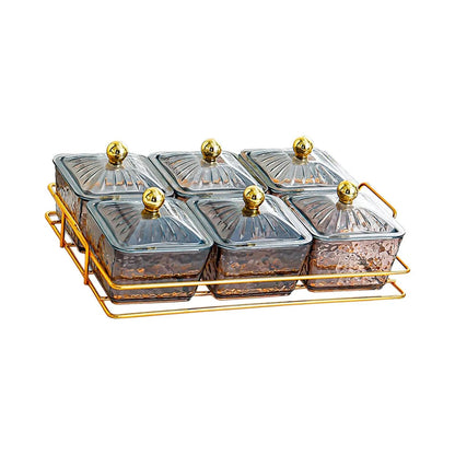 Anygleam Food Container Grey 6 Grids Fruit Plate Partition Platter Snack Storage Box Bar Nut Snack Dish Serving Tray-Food Storage-PEROZ Accessories