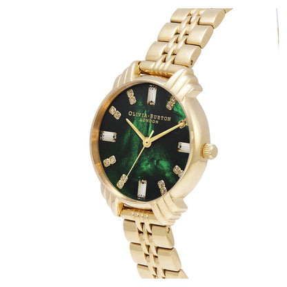 Olivia Burton Art Deco Midi Dial Emerald Green &amp; Gold Women&