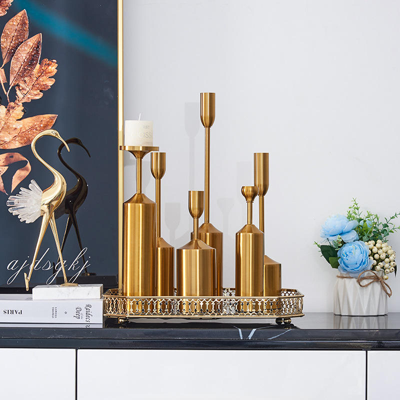 Anyhouz 6pc Luxury Gold Metal Candle Holder Tabletop Home Decor Modern Art Living Room Display House Decorative Crafts Metal Ornaments-Tabletop Decor-PEROZ Accessories