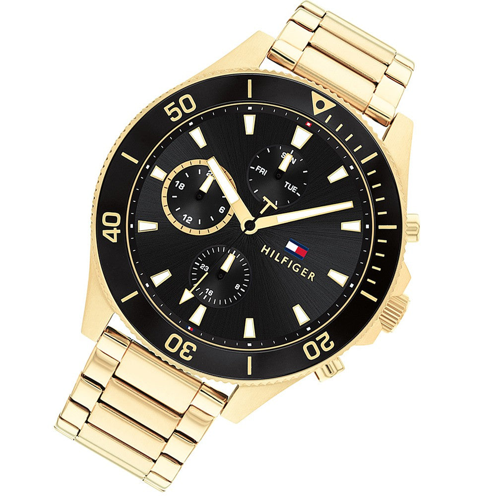 Tommy Hilfiger Ionic Thin Gold Plated 2 Steel Black Dial Men&