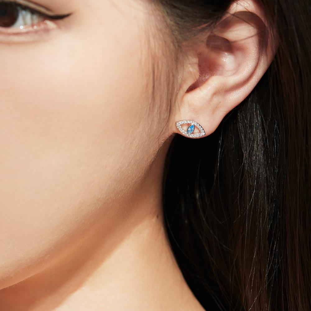 Anyco Earrings Silver Dainty Cz Cubic Zircon Blue Stone 18K Gold Plated S925 Sterling Silver Dangle Stud Earrings Jewelry Women-Earrings-PEROZ Accessories