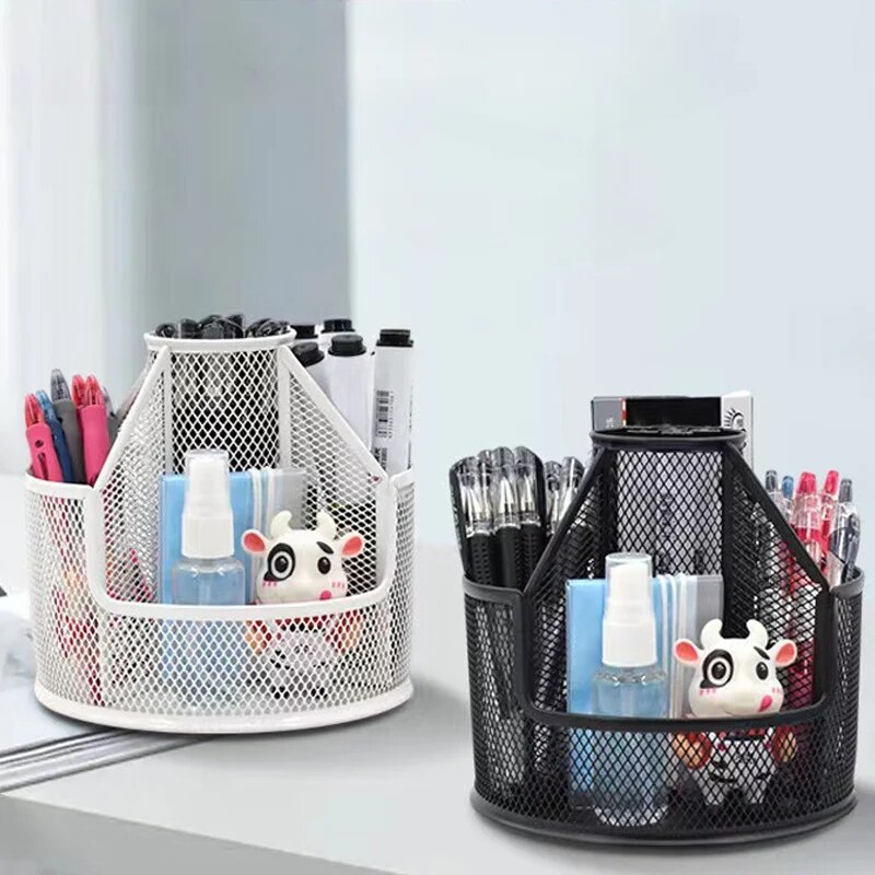 Anypack Pen Holder Storage Black Rotating Pen Holder Storage Box Mesh Creative Simple Office Desktop Large Capacity Home Storage Organizer-Organizers-PEROZ Accessories