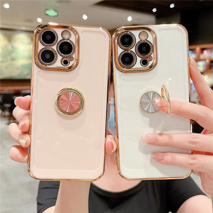 Anymob iPhone Case White Ring Holder Stand Electroplating Side Heart Pattern Silicone Soft Phone Back Cover For iPhone-Mobile Phone Cases-PEROZ Accessories