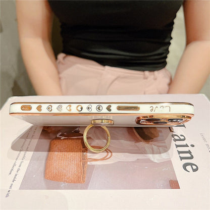 Anymob iPhone Case White Ring Holder Stand Electroplating Side Heart Pattern Silicone Soft Phone Back Cover For iPhone-Mobile Phone Cases-PEROZ Accessories