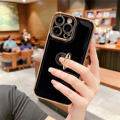 Anymob iPhone Case White Ring Holder Stand Electroplating Side Heart Pattern Silicone Soft Phone Back Cover For iPhone-Mobile Phone Cases-PEROZ Accessories