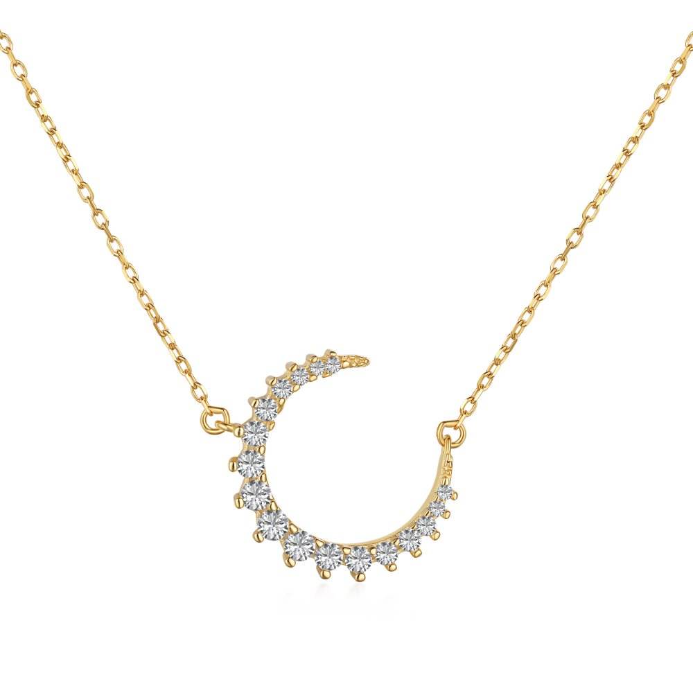 Anyco Necklace Silver Jewelry 925 Sterling Silver Cubic Zirconia Handmade Necklace White 18K Gold Plated Rhinestone Moon Necklaces For Women-Necklace-PEROZ Accessories
