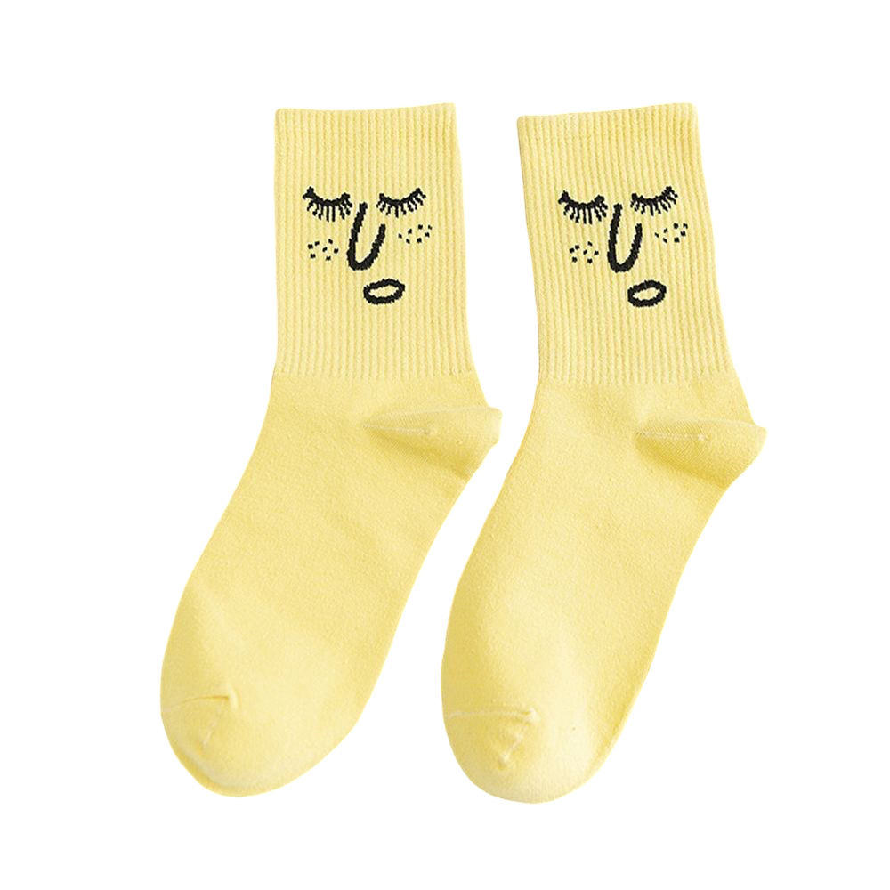 Anysox 5 Pairs One Size 5-9 Yellow Unisex Wacky Expressions Style Trend Surprise Socks With Candy Colors Funny, Kawaii, Happy Girls Socks For Women-Socks-PEROZ Accessories