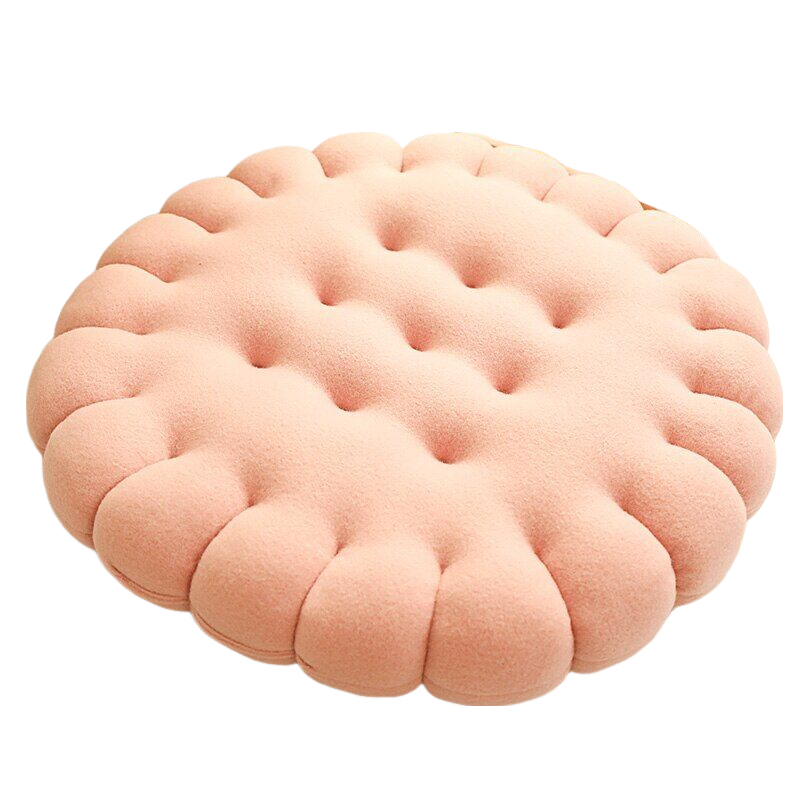Anyhouz Plush Pillow Pink Round Biscuit Shape Stuffed Soft Pillow Seat Cushion Room Decor-Pillow-PEROZ Accessories