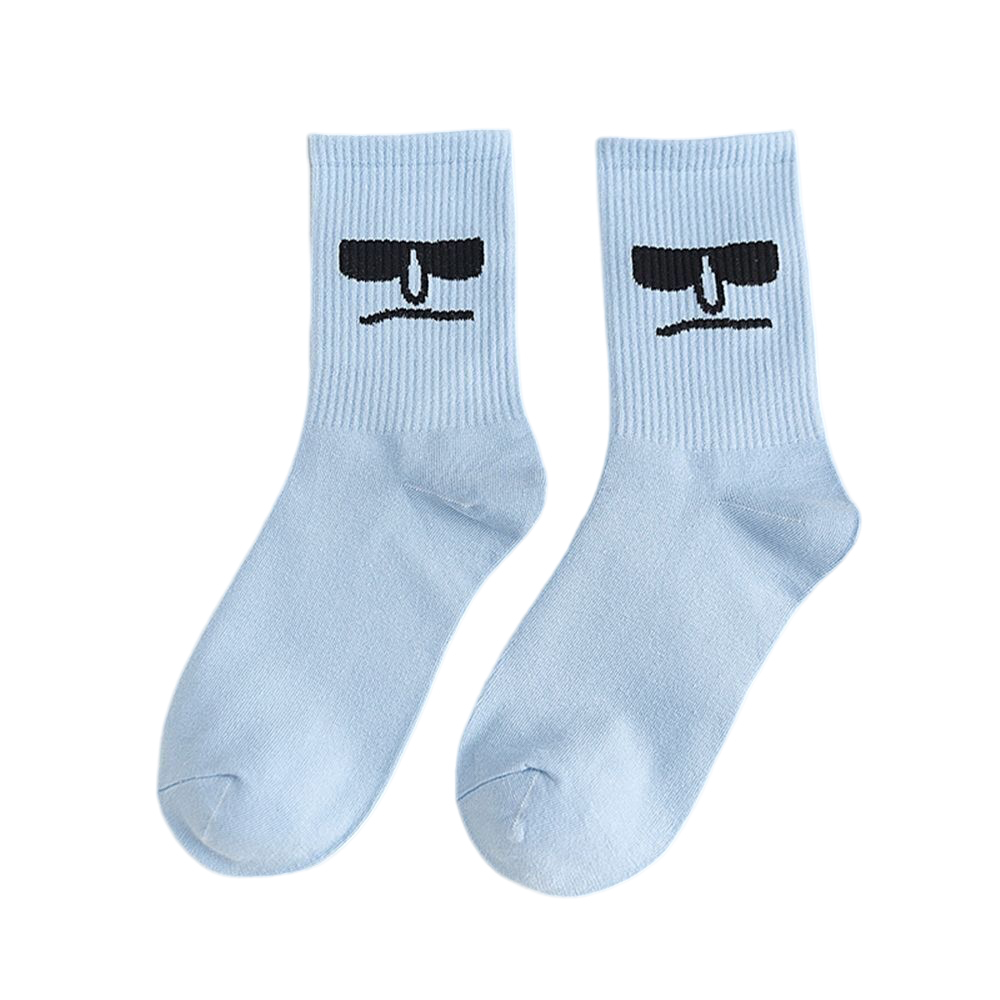 Anysox 5 Pairs One Size 5-9 Blue Unisex Wacky Expressions Style Trend Surprise Socks With Candy Colors Funny, Kawaii, Happy Girls Socks For Women-Socks-PEROZ Accessories