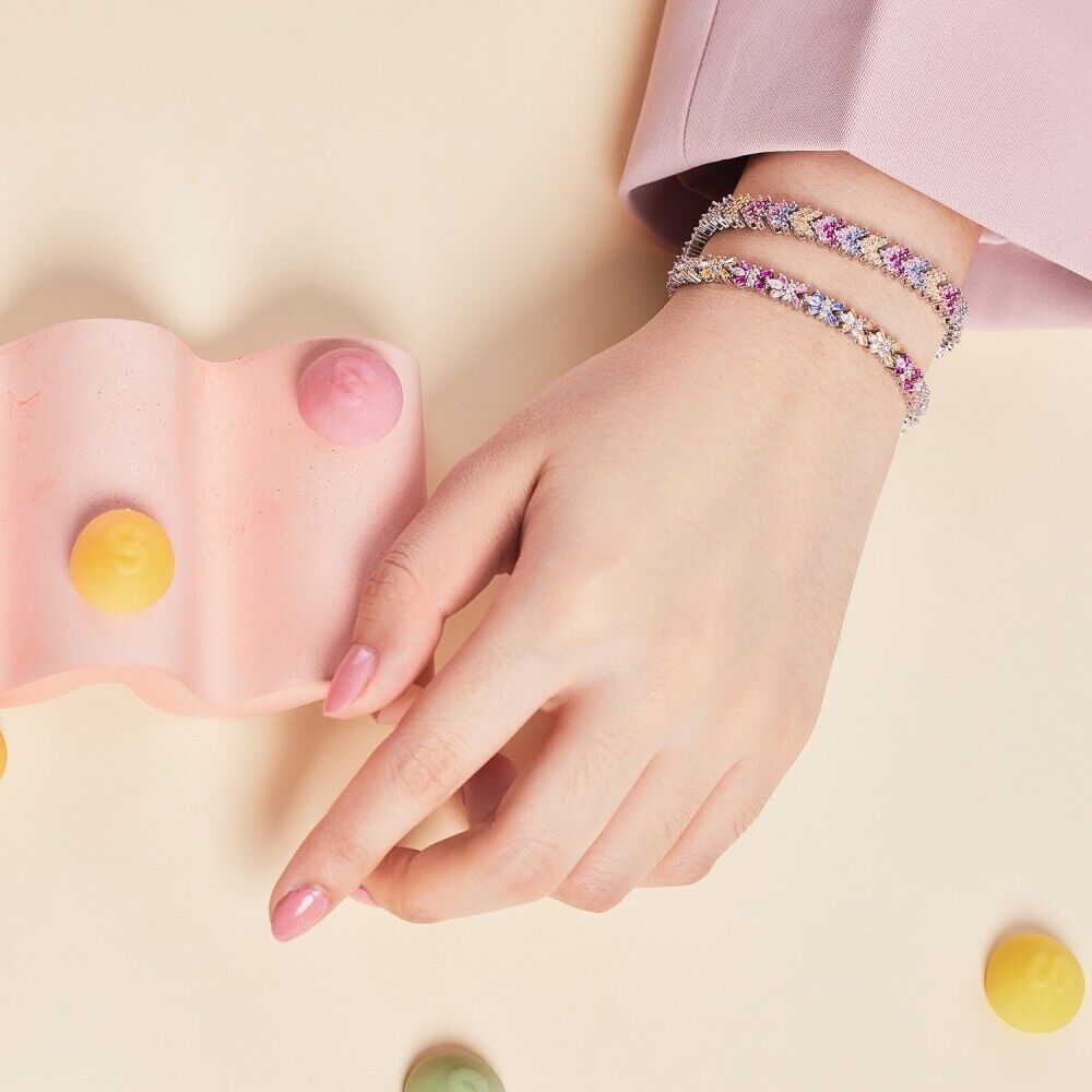 Anyco Bracelet Heart Butterfly Rainbow Pink Stone Adjustable S925 Sterling Silver Bracelets Women CZ Bracelet Femme Jewelry Set-Bracelets-PEROZ Accessories