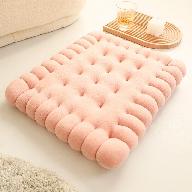 Anyhouz Plush Pillow Pink Square Biscuit Shape Stuffed Soft Pillow Seat Cushion Room Decor-Pillow-PEROZ Accessories