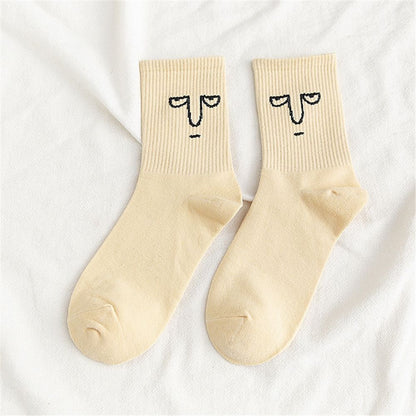 Anysox 5 Pairs One Size 5-9 Milk White Unisex Wacky Expressions Trend Surprise Socks With Candy Colors Funny, Kawaii, Happy Girls Socks For Women-Socks-PEROZ Accessories