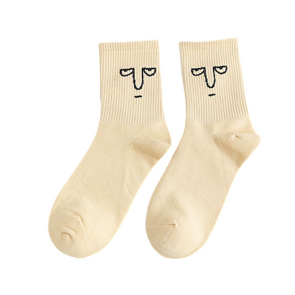 Anysox 5 Pairs One Size 5-9 Milk White Unisex Wacky Expressions Trend Surprise Socks With Candy Colors Funny, Kawaii, Happy Girls Socks For Women-Socks-PEROZ Accessories