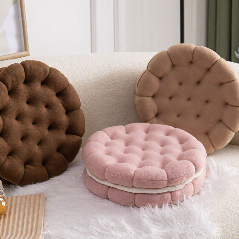 Anyhouz Plush Pillow Dark Brown Round Double Biscuit Shape Stuffed Soft Pillow Seat Cushion Room Decor-Pillow-PEROZ Accessories