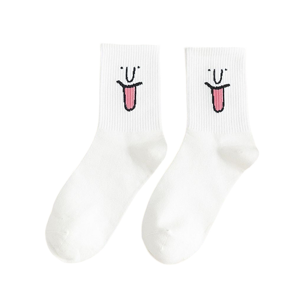 Anysox 5 Pairs One Size 5-9 White Unisex Wacky Expressions Style Trend Surprise Socks With Candy Colors Funny, Kawaii, Happy Girls Socks For Women-Socks-PEROZ Accessories