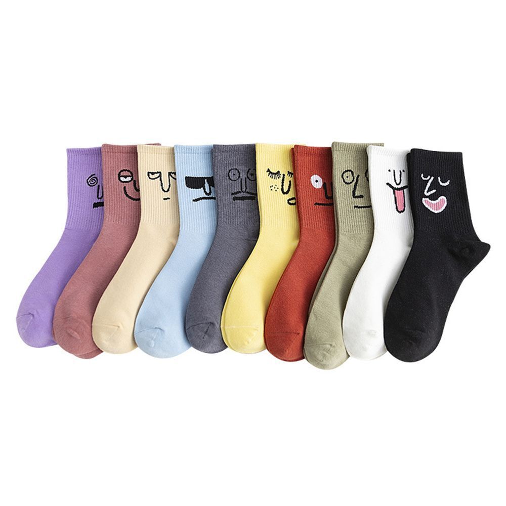 Anysox 5 Pairs One Size 5-9 Blue Unisex Wacky Expressions Style Trend Surprise Socks With Candy Colors Funny, Kawaii, Happy Girls Socks For Women-Socks-PEROZ Accessories