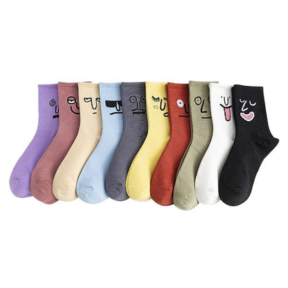 Anysox 5 Pairs One Size 5-9 Blue Unisex Wacky Expressions Style Trend Surprise Socks With Candy Colors Funny, Kawaii, Happy Girls Socks For Women-Socks-PEROZ Accessories