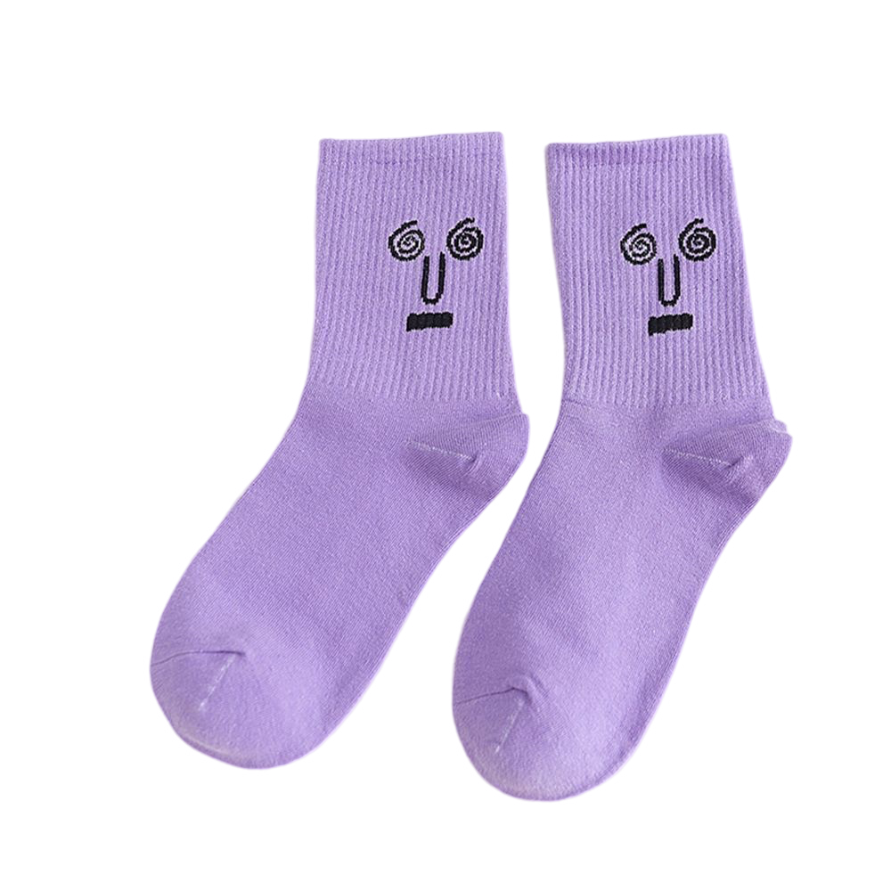 Anysox 5 Pairs One Size 5-9 Purple Unisex Wacky Expressions Style Trend Surprise Socks With Candy Colors Funny, Kawaii, Happy Girls Socks For Women-Socks-PEROZ Accessories