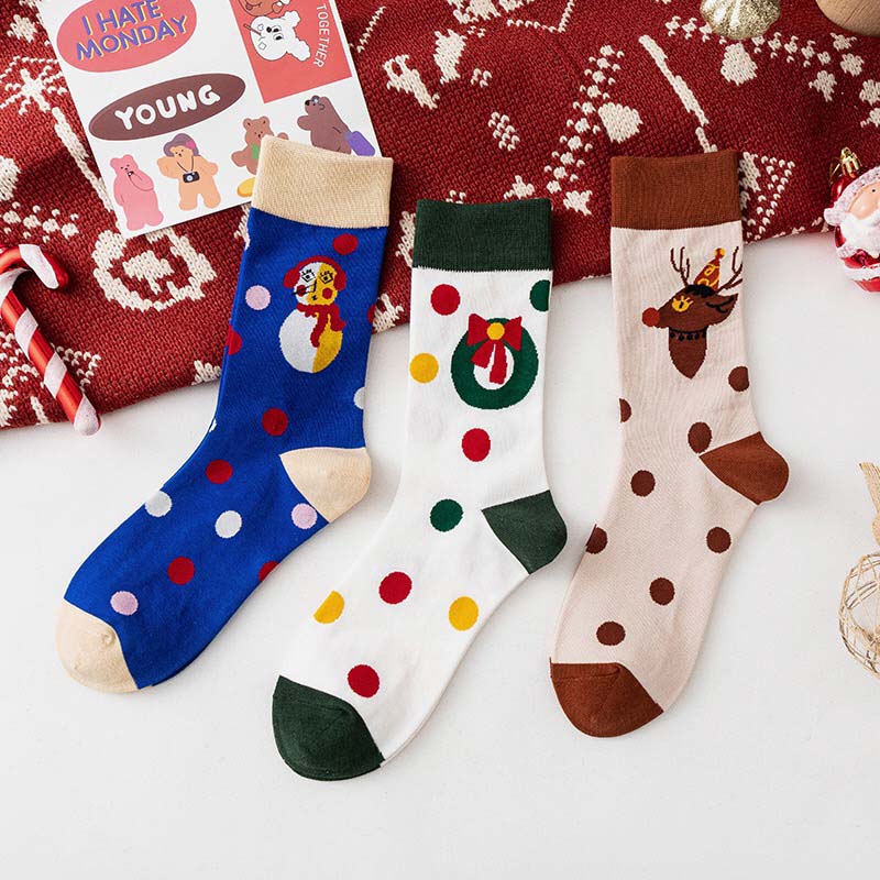 Anysox 3 Pairs One Size 4-5 Joyful Holiday Socks Fashion Combed Cotton Gift Party Happy Funny Socks-Socks-PEROZ Accessories