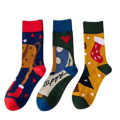 Anysox 3 Pairs One Size 4-5 Symbolic Holiday Socks Fashion Combed Cotton Gift Party Happy Funny Socks-Socks-PEROZ Accessories
