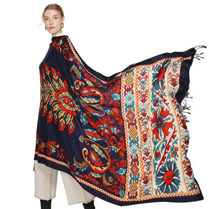 Anyyou 100% Pure Merino Wool Rose Red Poncho Winter Large Scarf Pashmina Shawl Bandana Neck Wrap For Women-Scarves-PEROZ Accessories