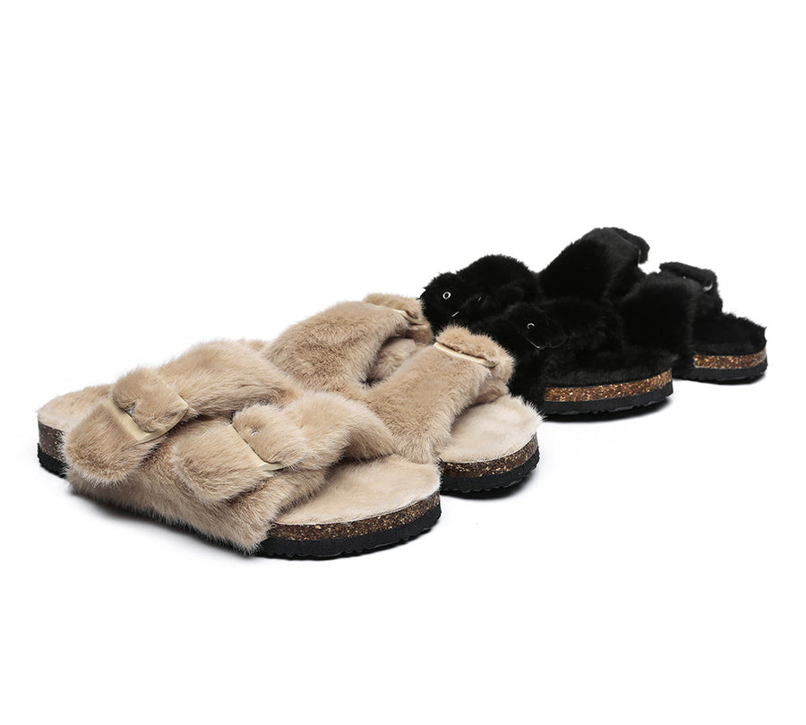 Australian Shepherd UGG Women Fluffy Flat Sandal Slide Myla-Slides-PEROZ Accessories