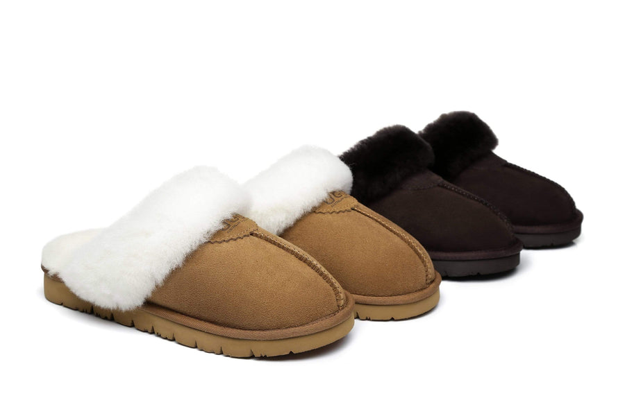Australian Shepherd Australia Double Faced Sheepskin Wool UGG Unisex Slippers Hedy-Slippers-PEROZ Accessories