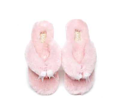 Australian Shepherd AS UGG Women Fluffy Slides Thongs Cinderella-Slides-PEROZ Accessories
