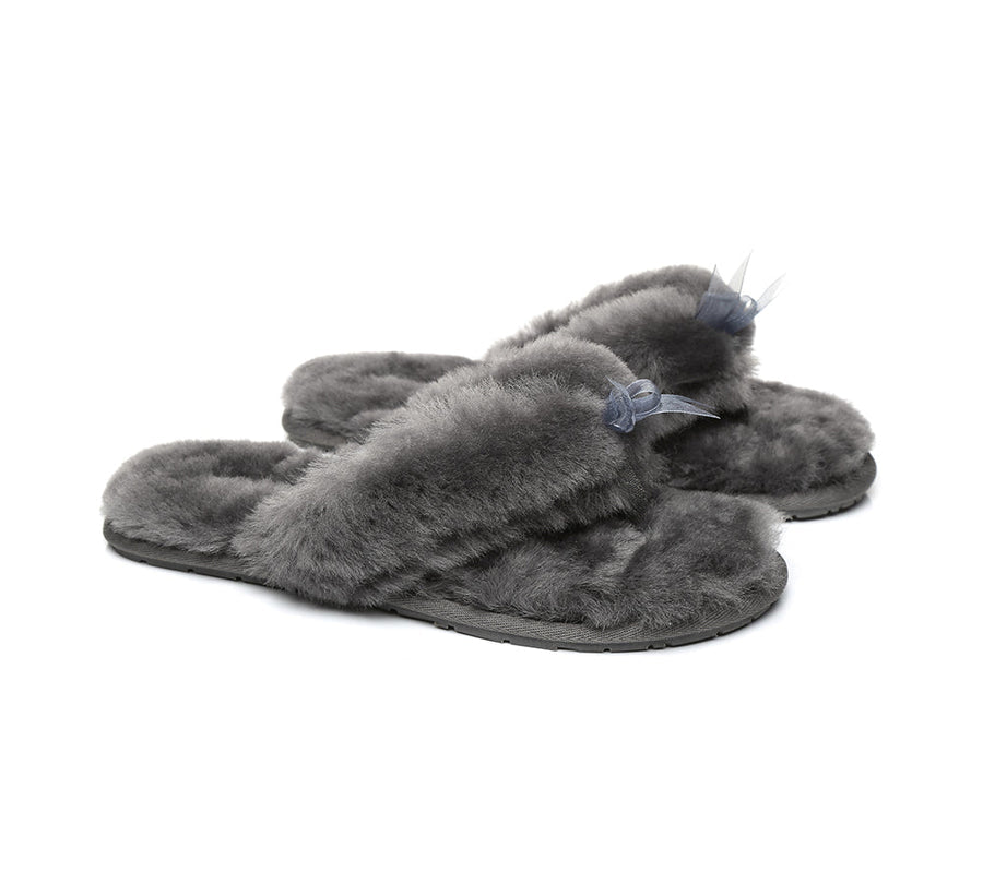 Australian Shepherd AS UGG Women Fluffy Slides Thongs Cinderella-Slides-PEROZ Accessories
