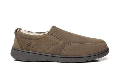 Australian Shepherd AS Men Ugg Moccasin Dino Slipper Sheepskin Wool-Loafers &amp; Moccasins-PEROZ Accessories
