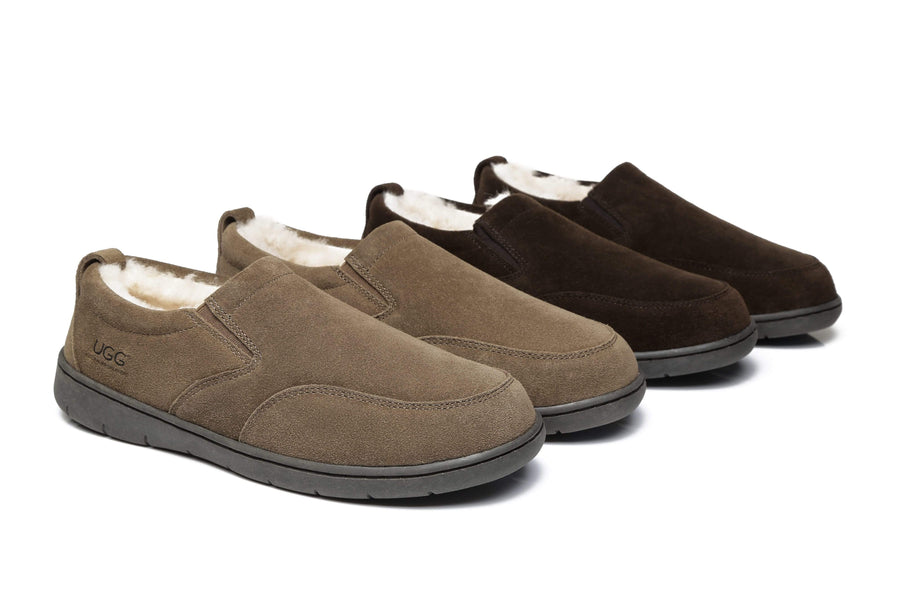 Australian Shepherd AS Men Ugg Moccasin Dino Slipper Sheepskin Wool-Loafers &amp; Moccasins-PEROZ Accessories
