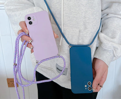 Anymob iPhone Case Pink Fashion Square Crossbody Necklace Strap Lanyard Cord Silicone For iPhone Full Lens Protection Cover-Mobile Phone Cases-PEROZ Accessories