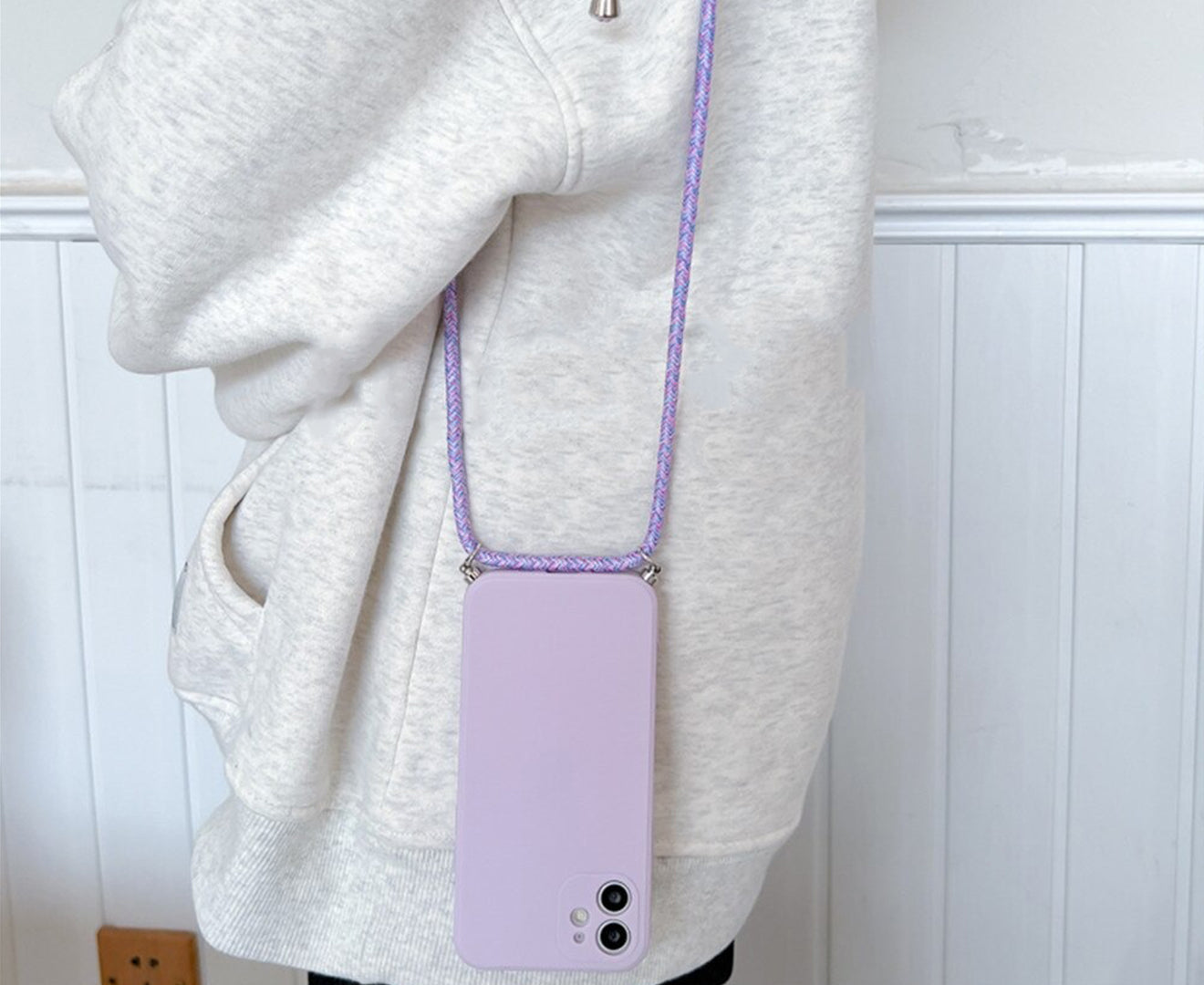 Anymob iPhone Case Purple Fashion Square Crossbody Necklace Strap Lanyard Cord Silicone For iPhone Full Lens Protection Cover-Mobile Phone Cases-PEROZ Accessories