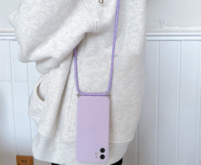 Anymob iPhone Case Purple Fashion Square Crossbody Necklace Strap Lanyard Cord Silicone For iPhone Full Lens Protection Cover-Mobile Phone Cases-PEROZ Accessories