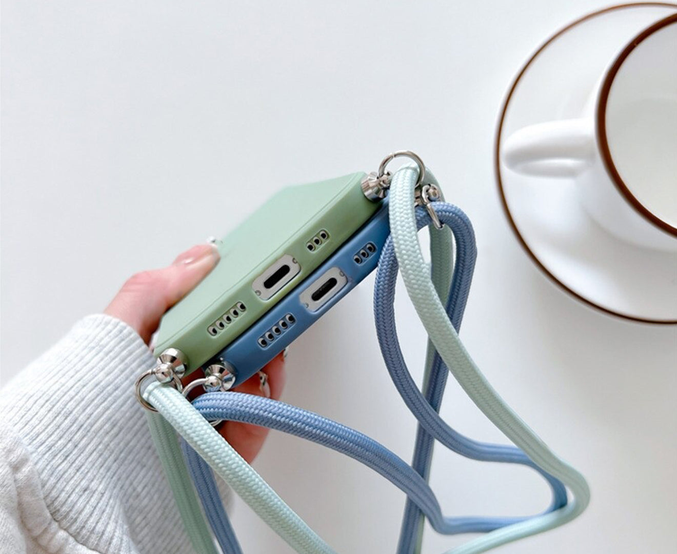 Anymob iPhone Case Blue Fashion Square Crossbody Necklace Strap Lanyard Cord Silicone For iPhone Full Lens Protection Cover-Mobile Phone Cases-PEROZ Accessories