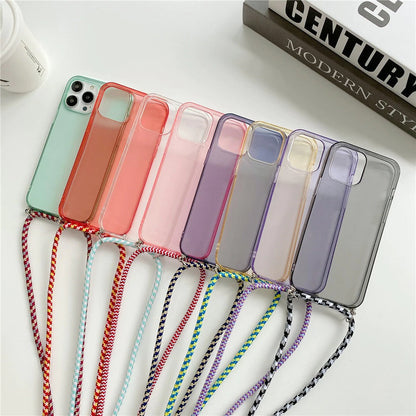 Anymob iPhone Case Green Transparent Candy Color Crossbody Necklace Lanyard Mobile Cover iPhone 13 12 Pro Max 11 Pro Max X XS Max XR Compatible-Mobile Phone Cases-PEROZ Accessories
